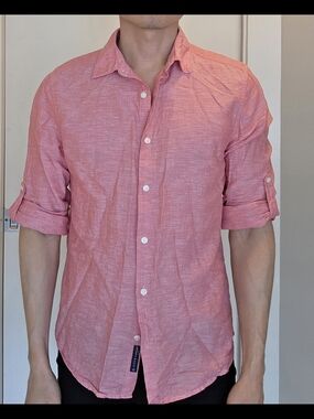 Perry Ellis Pink Linen-Blend Button-Up Shirt
